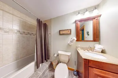 a bathroom with a toilet and a sink and a shower at Northridge 197 in Tannersville