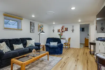 a living room with a couch and a table at Quakertown Vacation Rental Close to Hiking Trails in Quakertown