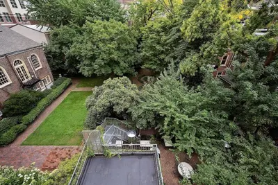 an overhead view of a swimming pool in a yard at StayRafa At 261 4R in Philadelphia
