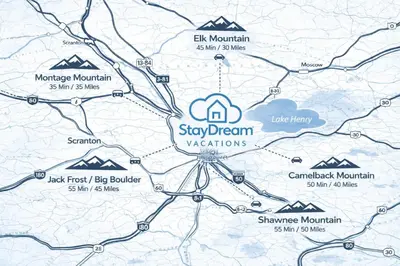 a map of the city ofstay gmaxwelloren at Lakefront Sunsets, Hot Tub, Pool Table, Kayaks in Lake Ariel