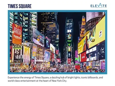 a busy street in a city with billboards at Times Square Studio near Restaurants & Shopping in New York