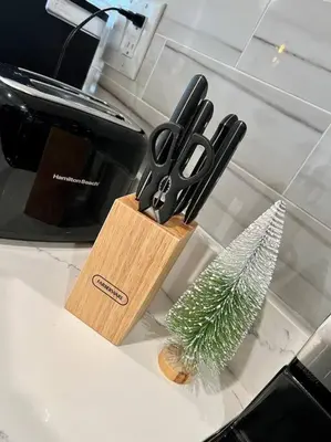 a knife block sitting on a counter next to a plant at 308 Cozy and warm King Bed APT in center city in Philadelphia