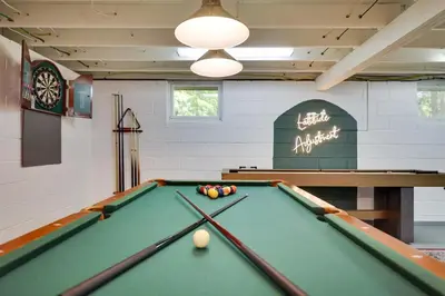 a snooker room with a pool table at Family Pocono Gem by the lake with private sauna, hot tub, and huge game room in Arrowhead Lake