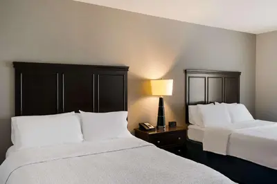 a hotel room with two beds and a lamp at Hampton Inn & Suites Wilmington Christiana in Newark
