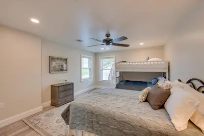 a bedroom with a bed and a ceiling fan at Patio and Yard Newly Built Retreat in Ronks! in Ronks