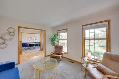 a living room with a couch and a table at Game Room and Covered Patio Hummelstown Hideaway in Hummelstown