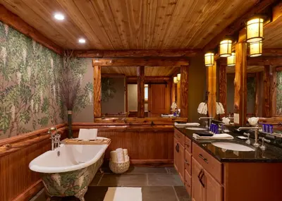 a bathroom with two sinks and a large tub at The Chatwal Lodge (All-Inclusive) - in The Unbound Collection by Hyatt in White Lake