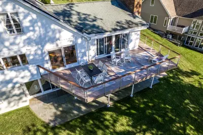 an overhead view of a deck on a house at Lakefront Home at Lake Winola, PA in Factoryville