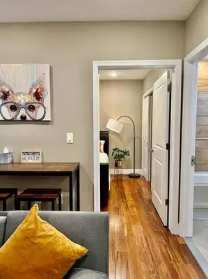 a living room with a couch and a table at 405 Spacious and superior 1BDR APT in center city in Philadelphia