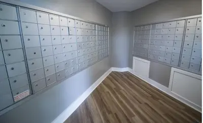 a walk in closet with lockers in a room at Avenue A821 I Cozy and Comfy Philadelphia stay in Philadelphia