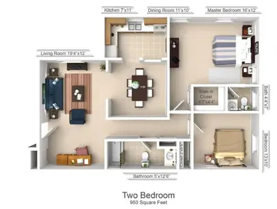 a floor plan of a small apartment with two bedrooms at pb 1112 Furnished 2br with Parking, gym, in Newark
