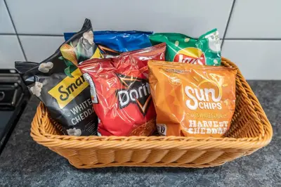 a basket filled with chips and other junk food at E Passyunk Ave 1 BR Gem - Prime Location! in Philadelphia