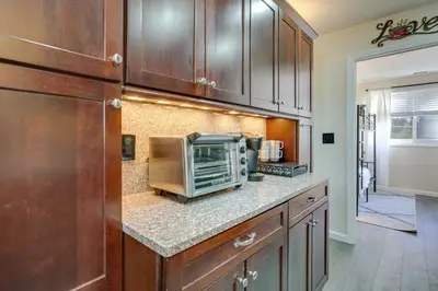 a kitchen with a counter top with a microwave at Ski-InandSki-Out! Mountain Creek Resort Condo in Vernon Township