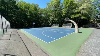 a rendering of a basketball hoop on a court at Cozy Cabin at Poconos With Hot Tub and Fire Pit in East Stroudsburg