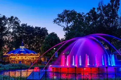 a fountain in front of a gazebo at night at Charming 2BR Philadelphia Retreat with Free Parking in Philadelphia