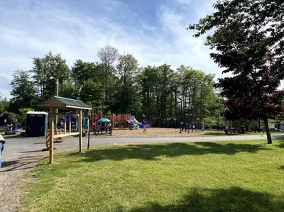 a park with a playground and a play area at Nature’s Haven:4 br/2.5 bath, game room & Fire pit in Tobyhanna