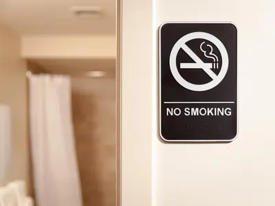 a no smoking sign on the door of a bathroom at 2BR 1BA Apartment near Rittenhouse Square apts in Philadelphia