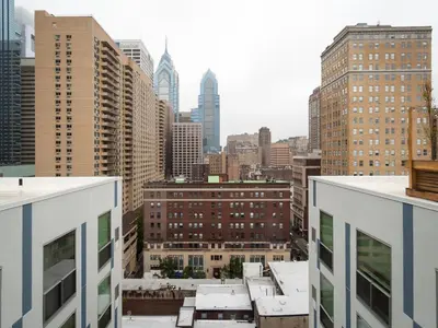 a view of a city skyline with tall buildings at 2BR 1BA Apartment near Rittenhouse Square apts in Philadelphia
