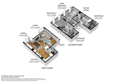 a floor plan of a house at 10Min to NYC - 2BR/2.5Bath-3Beds-Free Parking-No Chores in Hoboken