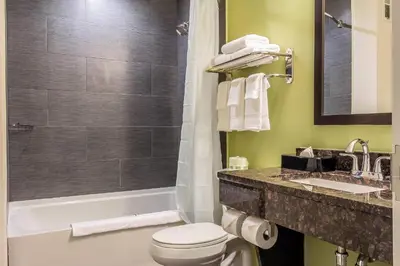 a bathroom with a toilet and a shower and a sink at Sleep Inn Philadelphia Center City in Philadelphia