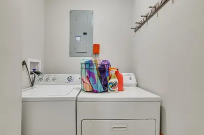 a washing machine with a basket on top of it at Pocono Pines Home with Private Hot Tub! in Pocono Pines