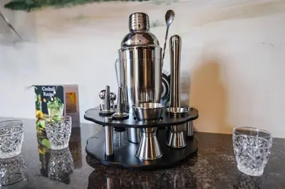 a blender on top of a table with glasses at Poconos Playtime Paradise Luxury Play Escape in Pocono Pines