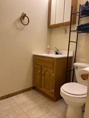 a bathroom with a toilet and a sink at Comfy Apt near Guthrie RPH Sayre in Sayre