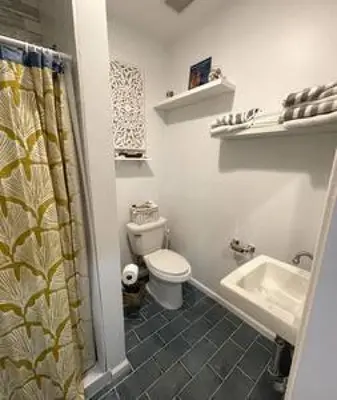 a bathroom with a toilet and a sink at Northern Liberties Fishtown Central Cozy Quaint in Philadelphia
