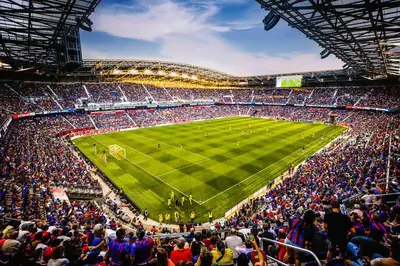 an aerial view of a soccer game in a stadium at Free Parking in Prime Area w King bd in Newark
