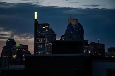 a view of a city skyline at night at Double Decker Roofdeck Gorgeous View in Passyunk in Philadelphia