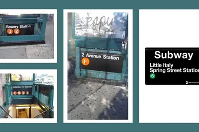 four different pictures of a sign with a subway station at 2 Bedroom Apt with 3 Beds - Friends & Family in New York