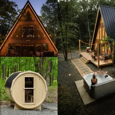Modern A-frame in woods with Sauna
