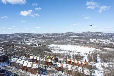 an aerial view of a town in the snow at Skylift Lodge - Luxury Mountain Creek family condo in Vernon Township
