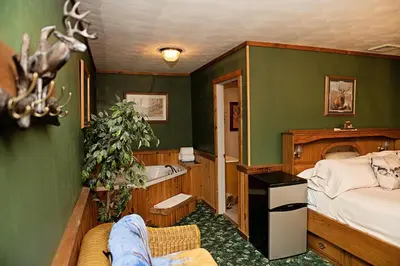 a bedroom with a bed and a tub in a room at Berry Patch BnB in Lebanon