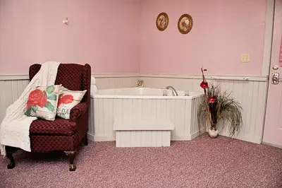 a bathroom with a bath tub and a chair at Berry Patch BnB in Lebanon