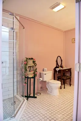 a bathroom with a toilet and a glass shower stall at Berry Patch BnB in Lebanon