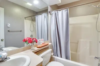 a bathroom with a sink and a toilet and a tub at Cozy Cove Near Waterparks, Zip Line, Ski and More in Tannersville