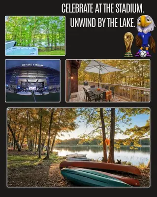 a collage of pictures of a lake and a boat at Lakefront, Game Rm, Arcade, Hot Tub, Pool, Pets in Bushkill