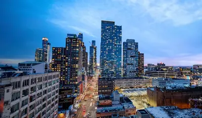 a view of a city skyline with tall buildings at Private Loft in Hells Kitchen near Times Square in New York