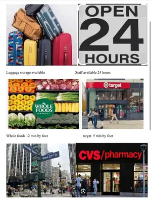 a collage of photos of a store with luggage at Nest Family Aparthotel - No Window in New York