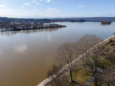 a view of a large body of water with trees at Flats on Front - Riverfront Gem Fast Wi-Fi 3F in Harrisburg