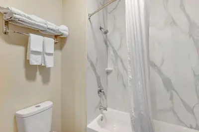 a bathroom with a shower curtain and a toilet at Best Western Carlisle in Carlisle