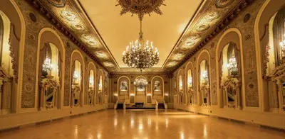 a large hallway with a chandelier in a building at Hotel Du Pont in Wilmington