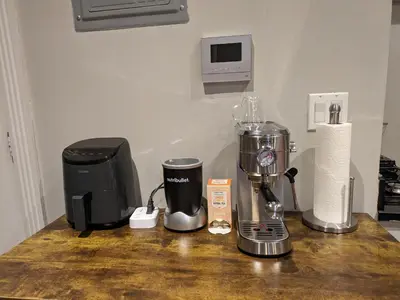 a counter with a blender and a coffee maker on it at Private Room at a 3 bedroom Apt at the heart of East Village - shared apartment in New York