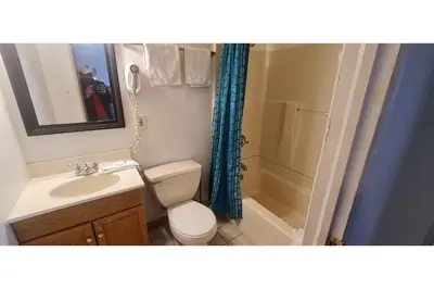 a bathroom with a toilet and a sink and a shower at Werry's Cottages Motel & Pub by OYO East Stroudsburg Poconos in East Stroudsburg