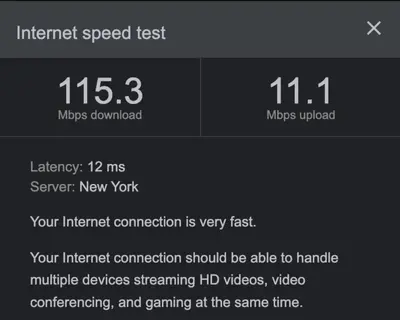 a screenshot of a cell phone with the internet speed test at Center City Townhome in Quiet Courtyard in Philadelphia