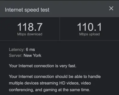 a screenshot of a cell phone with the internet speed test at Trendy Studio in Prime South Philly Neighborhood in Philadelphia