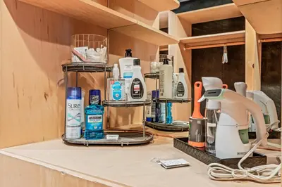 a kitchen counter with a lot of products on it at 5 bdrm - Heated Indoor Pool - Elevator in Philadelphia
