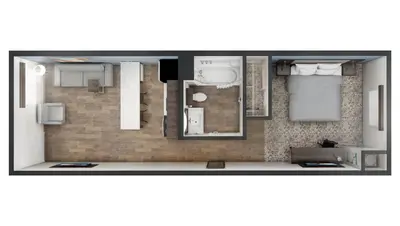 a rendering of a small apartment floor plan at stayAPT Suites Harrisburg-Hershey in Harrisburg