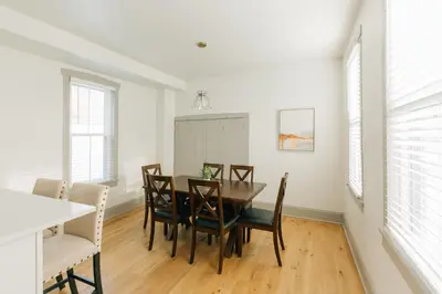 a dining room with a table and chairs at Quaint Vintage Reno in Manheim in Manheim
